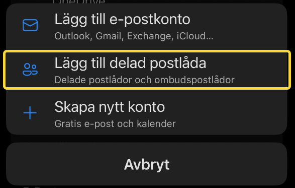 lägg till delad postlåda knapp