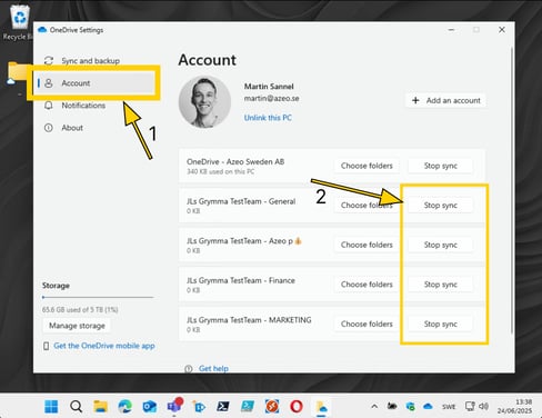 Unsync files in OneDrive
